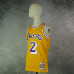 Camiseta Derek Fisher. Ángeles Lakers. 1996-97. Amarilla. #2. Hardwood Classics. Swingman.