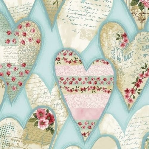 Clothworks - Love Song Hearts Light Teal-0014