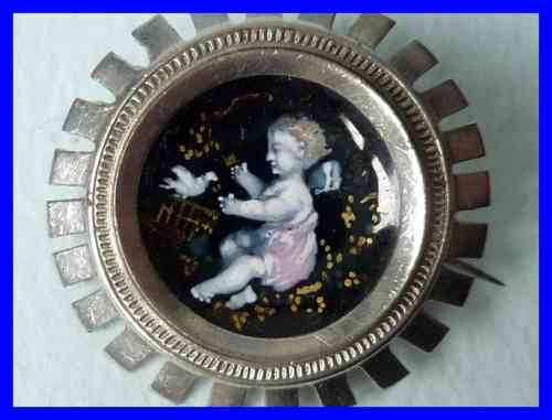ANTIQUE BROOCH ENAMEL with angel and bird 1900