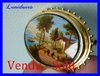 ANTIQUE FRENCH BROOCH PRINT AND PAINT UNDER THE GLASS 1870