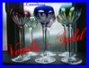 ST LOUIS CRYSTAL SET 6 COLOURED RHINE WINE GLASS ROEMER