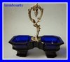 BLUE CRYSTAL AND SILVER DOUBLE OPEN SALT 1880 - 1900 b