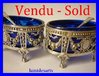 PAIR OF ANTIQUE SILVER SALTS WITH BLUE GLASS INSIDE 1850 - 1870