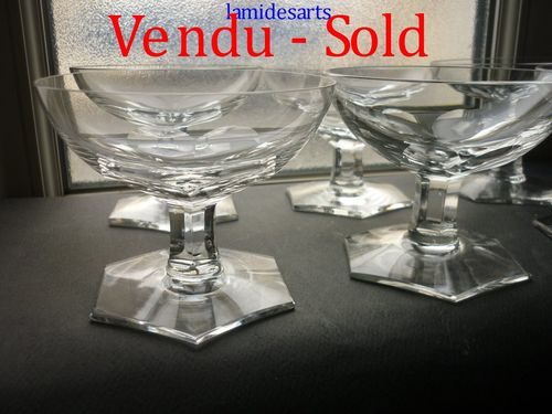 VSL VAL SAINT LAMBERT CRYSTAL SET 6 CHAMPAGNE GLASSES