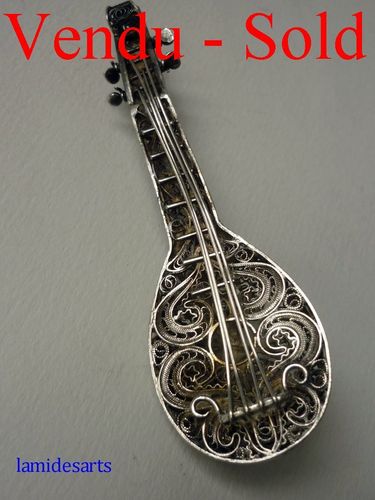 spilla d'argento miniatura mandolino 1880 - 1890