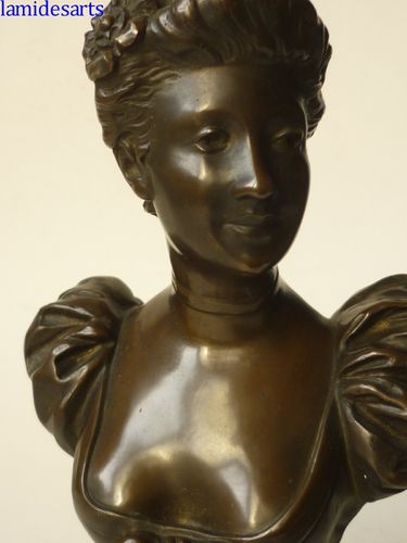 A. LENORMAND BRONZE BUST OF A YOUNG LADY  1900 - 1920