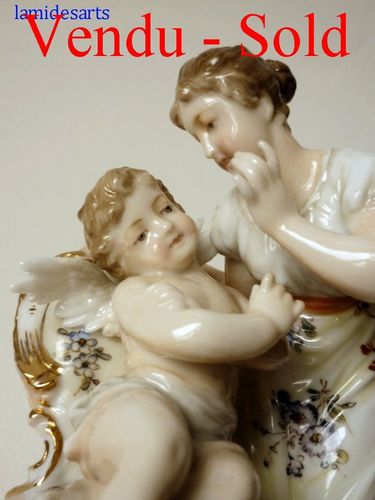 Volkstedt Rudolstadt German porcelain figurine with angel 1890 - 1920