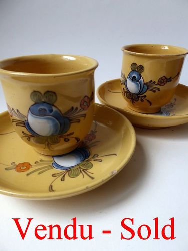 FRENCH MONTPELLIER EARTHENWARE PAIR CUPS AND SAUCERS 1790 - 1805