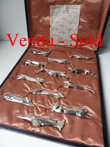GALLIA CHRISTOFLE SILVER PLATED SET 12 KNIFE RESTS ANIMALS BOXED