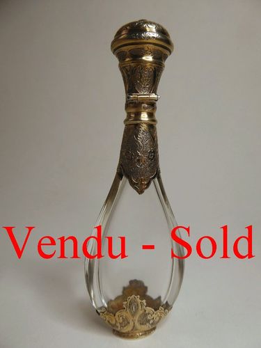 1850's FRENCH GILT STERLING SILVER AND CRYSTAL SCENT BOTTLE