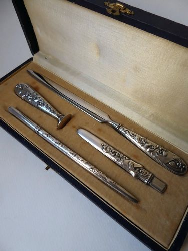 Penna tagliacarte in argento scatola 1880 - 1910