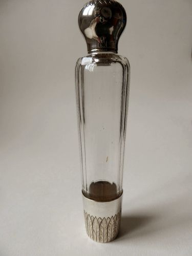 ANTIQUE CRYSTAL AND STERLING SILVER FLASK BOTTLE 1880 - 1900