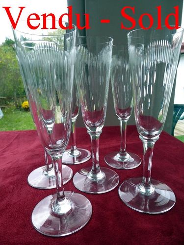 RARE SET OF 6 BACCARAT MOLIERE CRYSTAL FLUTED CHAMPAGNE GLASSES 1916