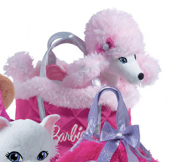 Peluche Barbie Sequin caniche  chien sac a main 23 cm