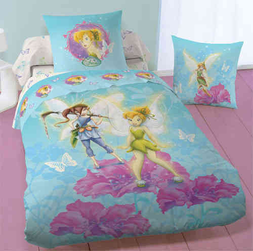 Parure Housse de Couette Disney Fairies Cute Fée Clochette 140 x 200 cm + Taie d'oreiller