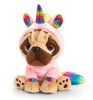 Peluche chien Carlin déguisé en licorne rose 20 cm
