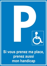 Panneau d'information parking handicapé en plaque gravée rigide et adhésive 420 * 300 mm
