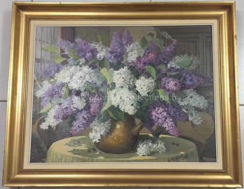 Huile sur toile " Bouquet de Lilas " par Georges Ringenbach