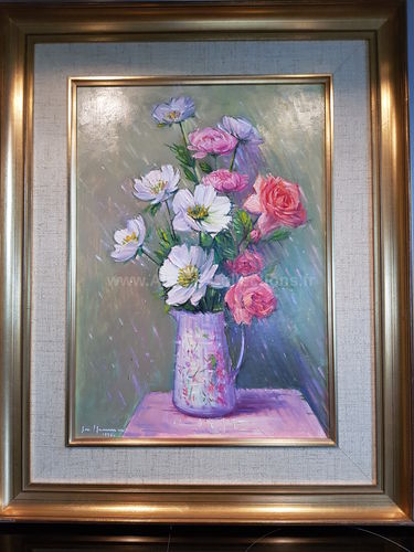 Faire Offre - Huile sur toile " Bouquet Anénomes et Roses " par Joseph Brenner