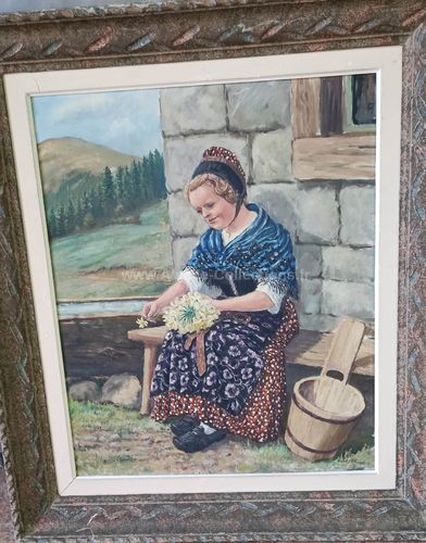 Huile sur toile " Jeune Alsacienne en tenue traditionnelle " par Ernest Beyer
