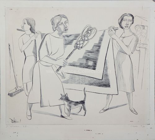 Eau-forte, pointe sèche " Figures féminines (ménage) " par Charles Walch