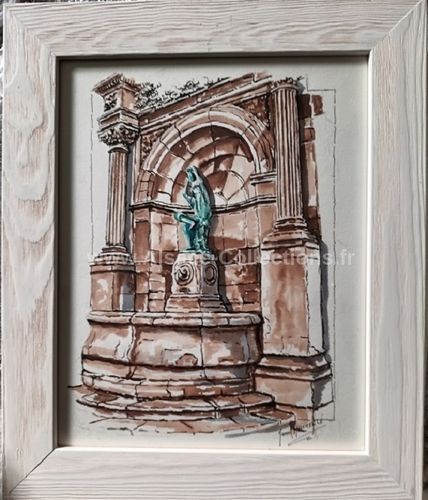 Huile sur carton " Colmar, le petit vigneron de Bartholdi " par Marcel Hemmerlé