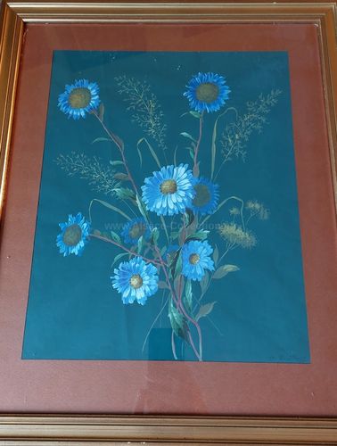 Aquarelle " Etude de Fleurs bleues " par Auguste Zwiller