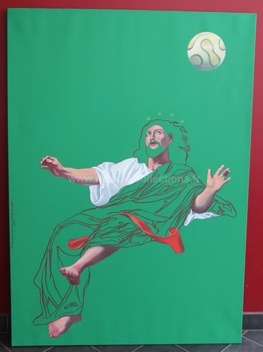 Acrylique sur toile " Dieu Foot " par Renato Montanaro