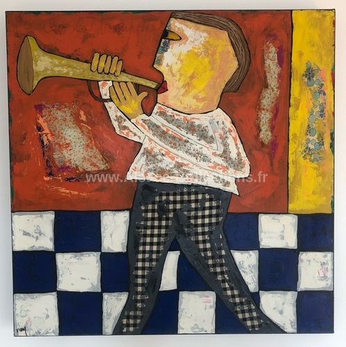 Acrylique sur toile " Paulo la trompette " de Daniel Viene