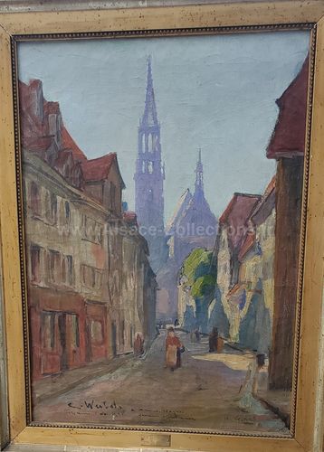 Huile sur toile " Thann, rue Gerthoffer " de Charles Walch