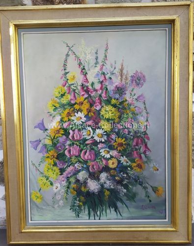 Huile sur toile " Bouquet de fleurs " de Jehanne Schira