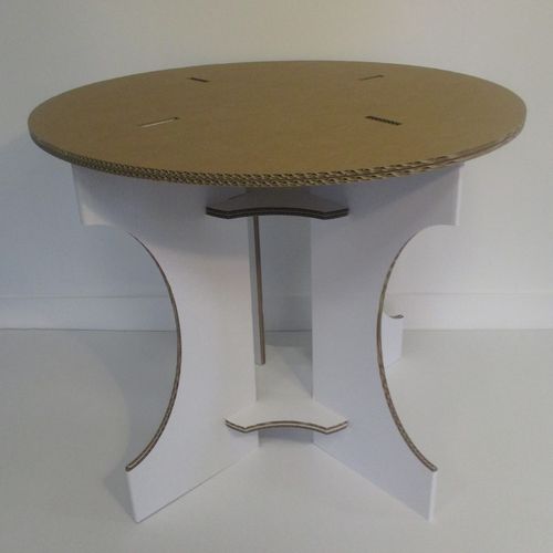 Table ronde standard pieds carton blanc plateau kraft