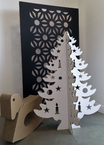 Sapin de Noël OSLO Déco 118 cm en carton blanc alvéolaire