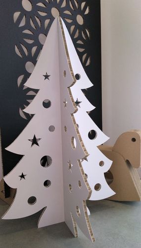 Sapin des Alpes & Déco de Noël 150 cm en carton Blanc Alvéolaire