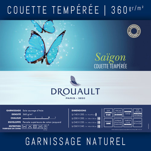 Saïgon hiver 360g par Drouault - Couette tempérée soie sauvage