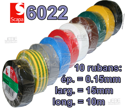 Pack de 10 Rubans SCAPA 6022 PVC isolant PANACHE (0,15x15x10000)