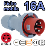 Fiche mobile mâle IP67 3P+N+T 16A 380-415V Connexion rapide