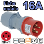 Fiche mobile mâle IP44 3P+T 16A 380-415V Connexion rapide
