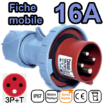 Fiche mobile mâle IP67 3P+T 16A 380-415V Connexion rapide
