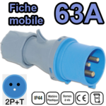 Fiche mobile mâle IP44 2P+T 63A 200-250V Connexion à vis