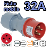 Fiche mobile mâle IP44 3P+T 32A 380-415V Connexion rapide