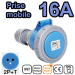 Prise mobile femelle IP67 2P+T 16A 200-250V Connexion rapide