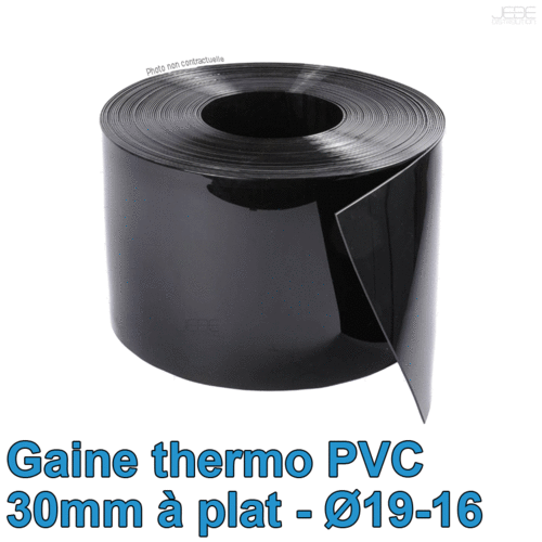 Bobine thermo PVC 30mm à plat Ø19-16 - 100m - Noir