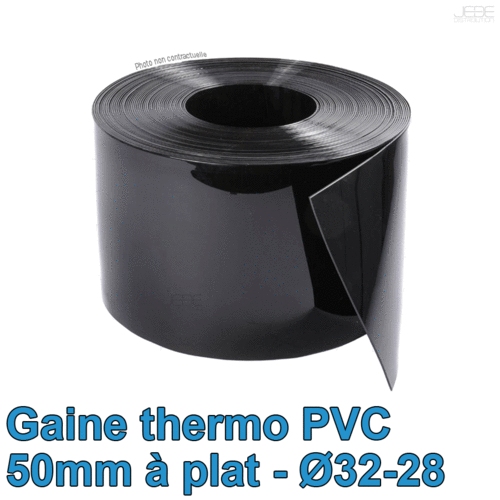 Bobine thermo PVC 50mm à plat Ø32-28 - 100m - Noir