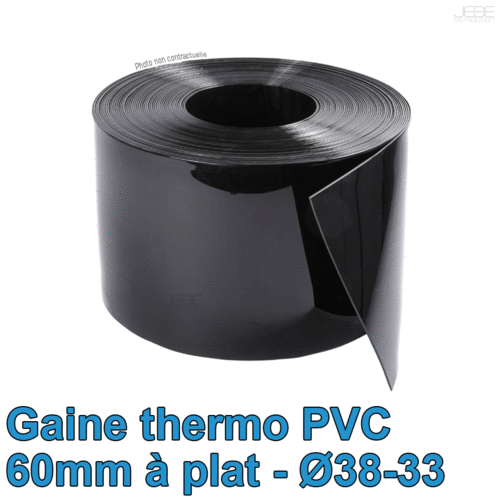 Bobine thermo PVC 60mm à plat Ø38-33 - 100m - Noir