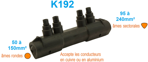 K192 Manchon préisolé à serrage mécanique pour conducteurs Alu ou Cuivre 50-150 / 95-240mm²