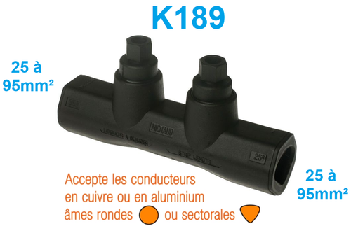 K189 Manchon préisolé à serrage mécanique pour conducteurs Alu ou Cuivre 25-95mm²