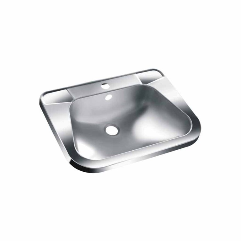 Stainless steel rectangular basin with overflow outlet
