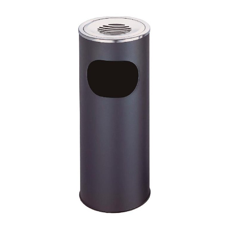 Black steel outdoor trash can with ashtray 12L