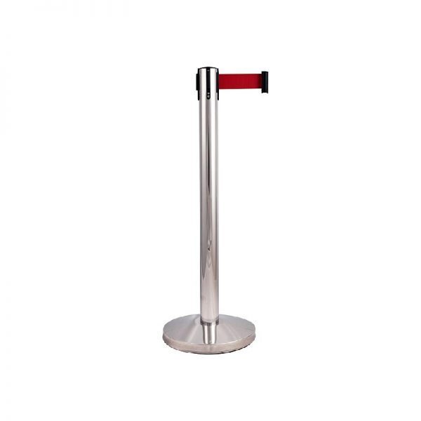 Stainless steel guide post and red retractable strap 2m